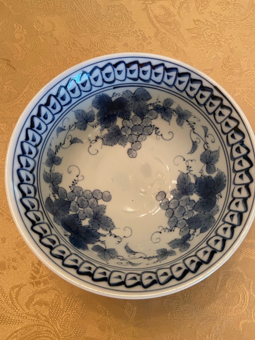 Blue & White Grape Pattern Ceramic Serving Bowl